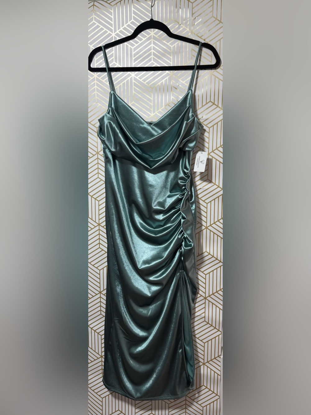 Kristin Formal Satin Cowl Neck Midi Dress